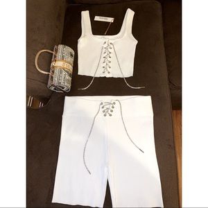 White 2-Piece Set Crop Top & Biking Shorts; Brand New; Size Large